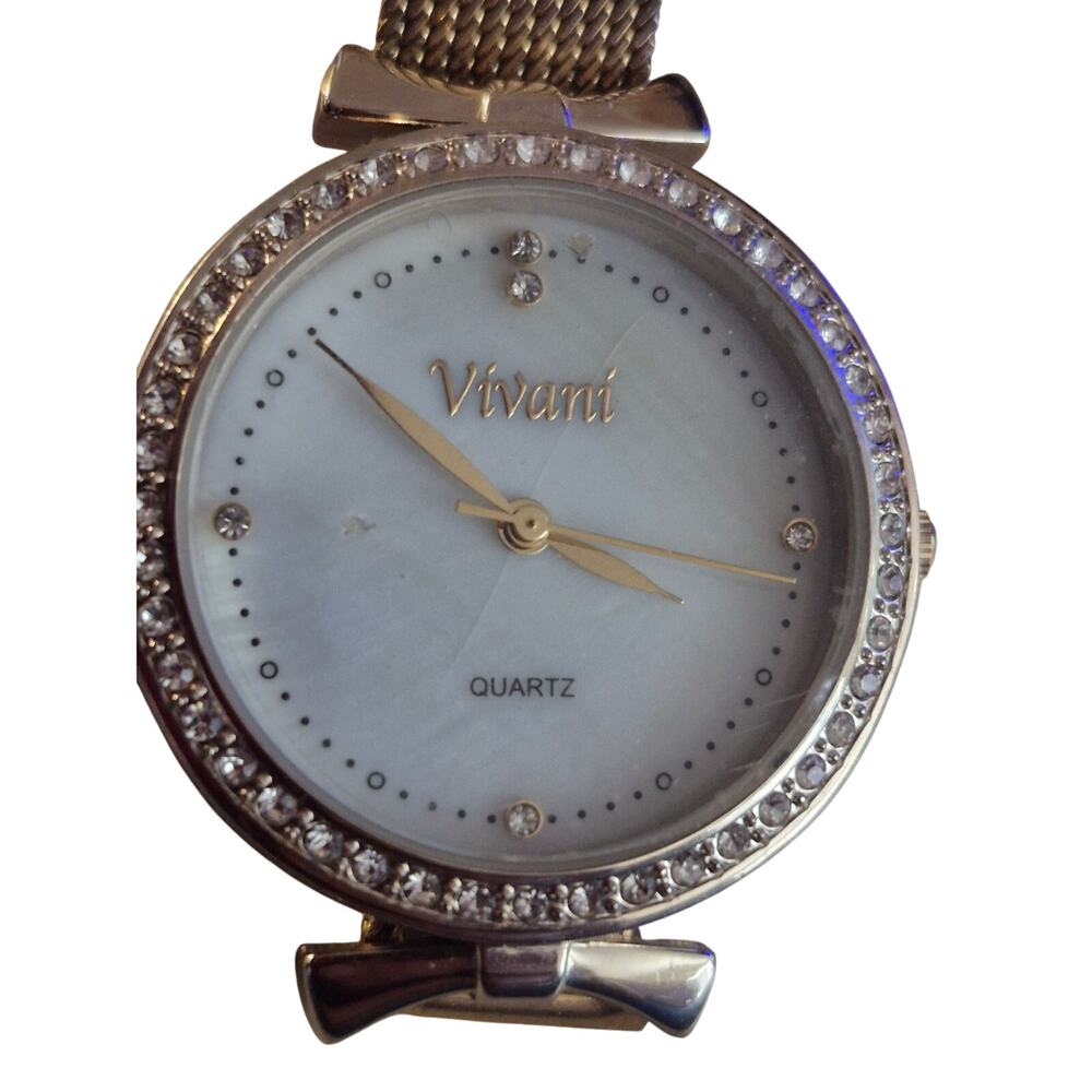 Vivani by Accutime Ladies‎ Watch Gold Bezel with Rhinestones Quartz New Battery